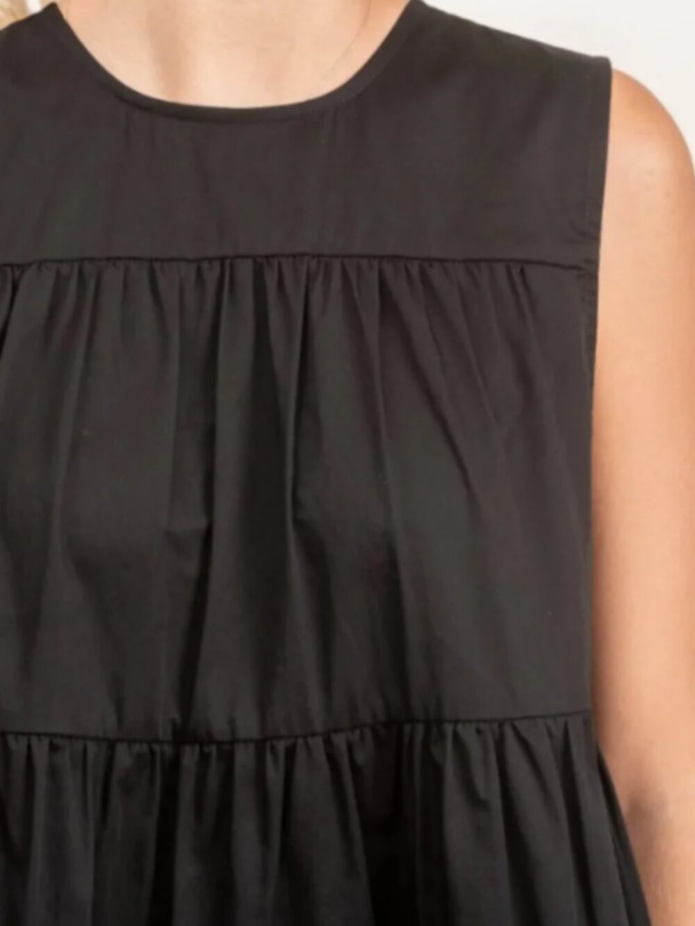 CO Essentials Black Cotton Poplin Tiered Sleeveless Maxi Dress SZ M - Picture 2 of 12